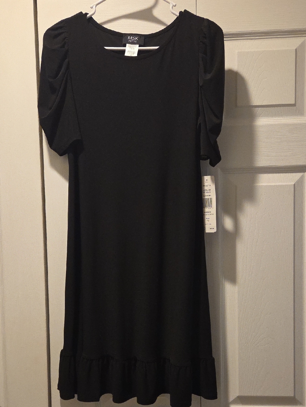 MSK Black Puff-Sleeve Ruffle-Hem Midi Dress